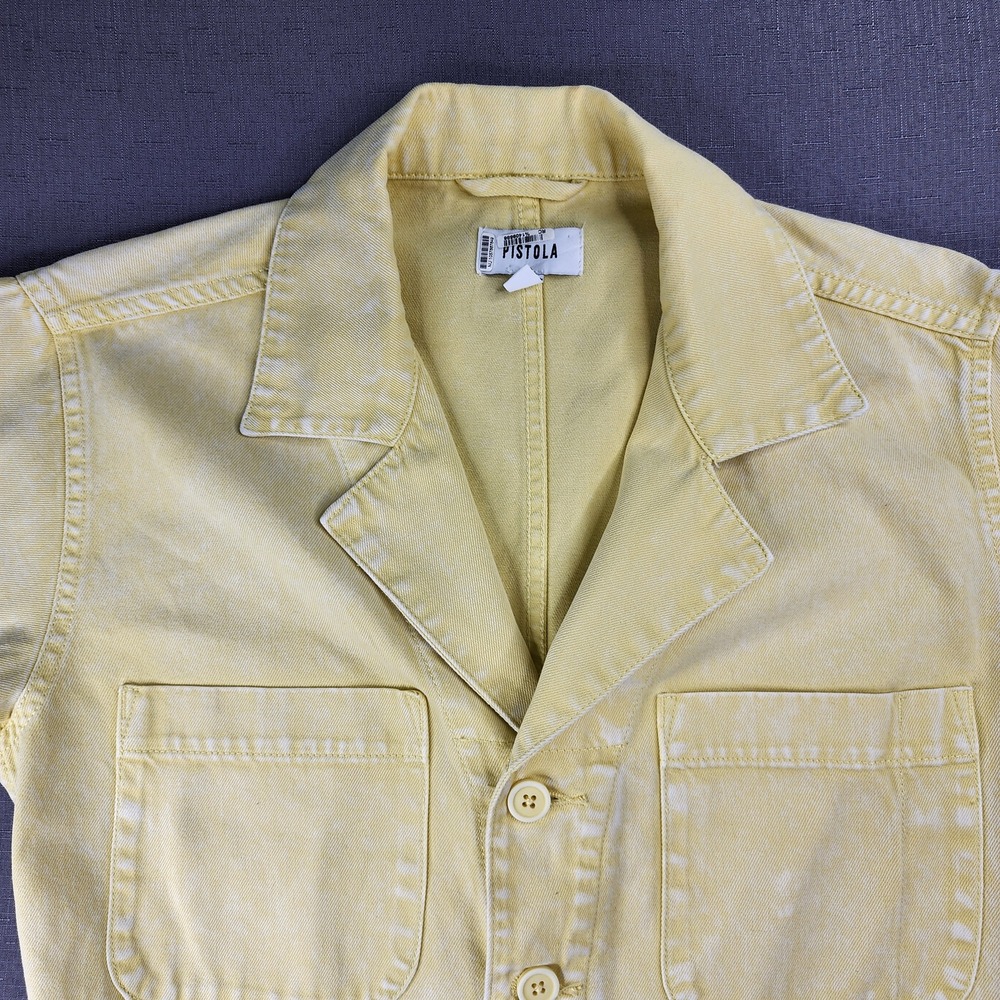 Pistola Yellow Denim Romper Womens Small Acid Wash Utility Button Front Playsuit - Picture 12 of 14